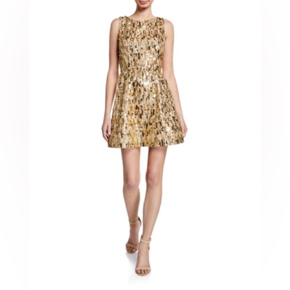 NWT Alice & Olivia “Lindsey” Embellished Mini Dress in Sesame, Size 8